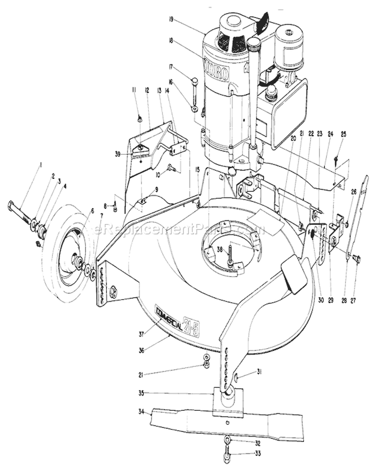 Housing Assembly Diagram and Parts List for 23022 3000001-3999999 - 1983 Toro Lawn Mower