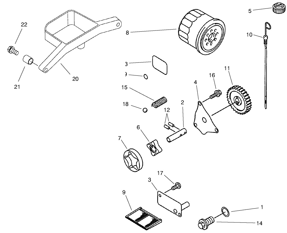 Oil Pump & Filter Assembly Diagram and Parts List for 73580 9900001 - 9999999 Toro Lawn Tractor