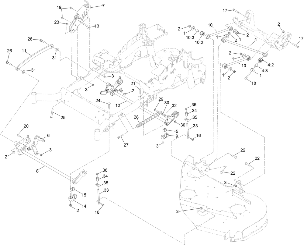 Deck Lift Assembly Diagram and Parts List for 74925TE 403138045-404319999 Toro Lawn Mower