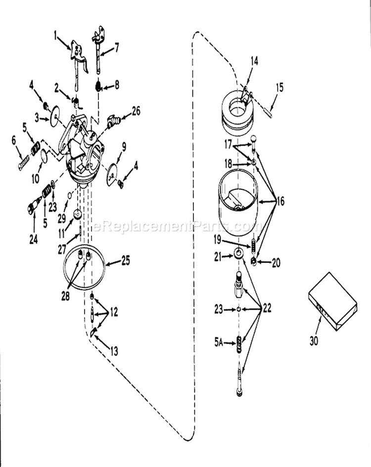 Carburetor Diagram and Parts List for 23100 8000001-8999999 - 1968 Toro Lawn Mower