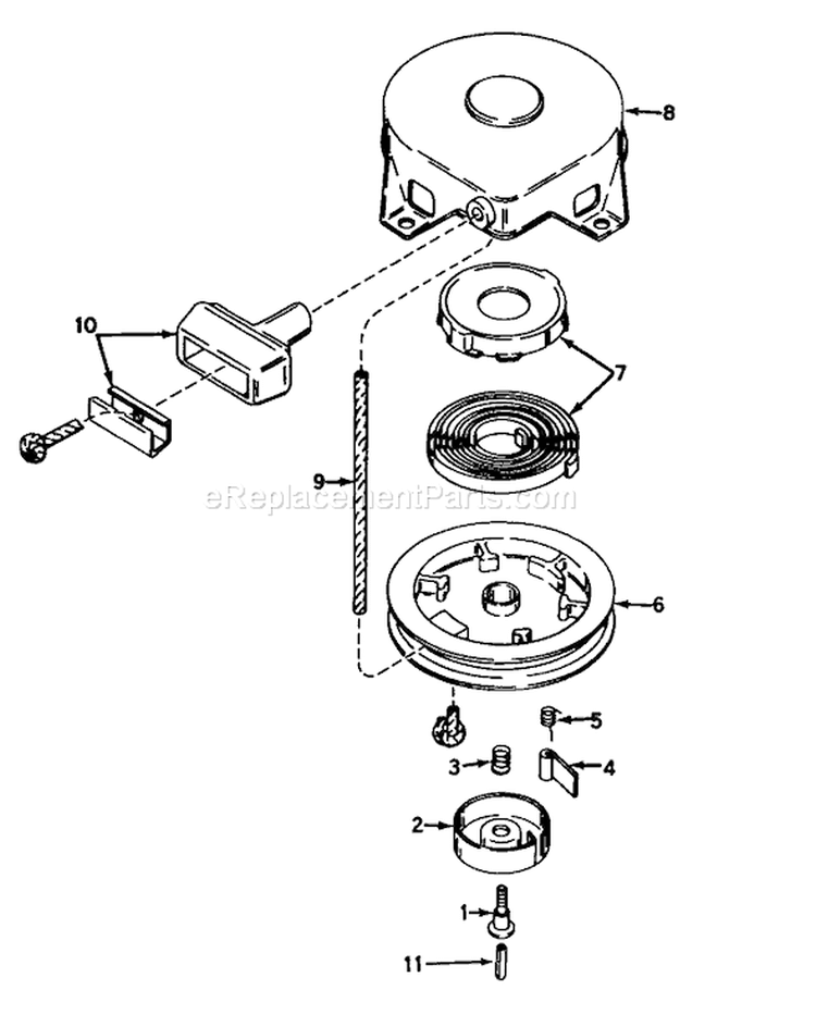 Rewind Starters Diagram and Parts List for 23100 8000001-8999999 - 1968 Toro Lawn Mower