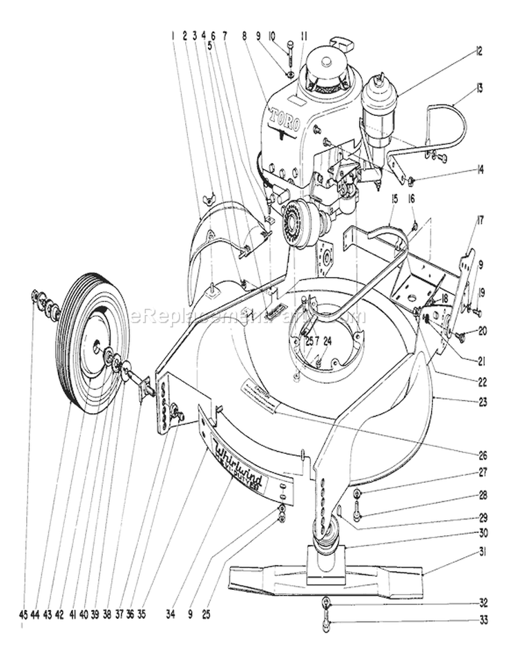 Housing Diagram and Parts List for 23100 1000001-1999999 - 1971 Toro Lawn Mower
