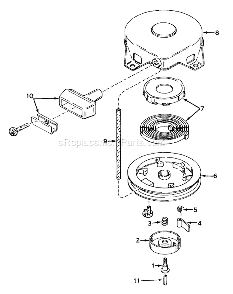 Rewind Starter Diagram and Parts List for 23000 2000001-2999999 - 1972 Toro Lawn Mower