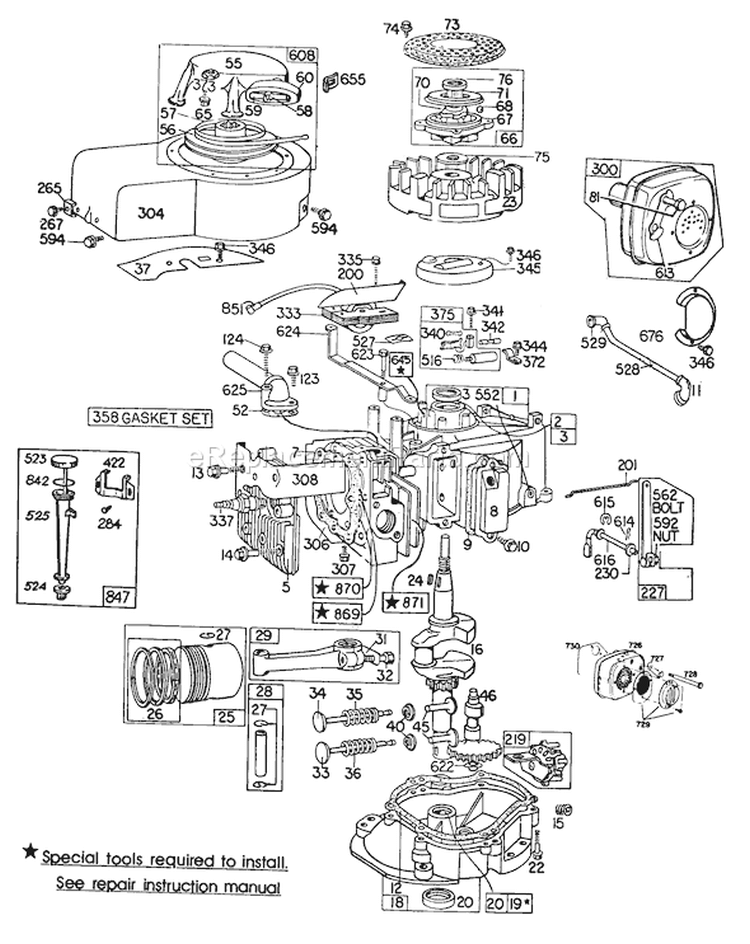 Engine Diagram and Parts List for 23158 2000001-2999999 - 1982 Toro Lawn Mower