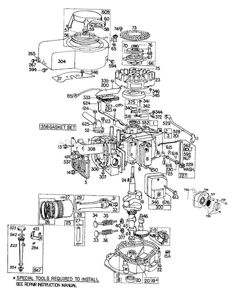 Engine Diagram and Parts List for 23158 8000001-8999999 - 1978 Toro Lawn Mower