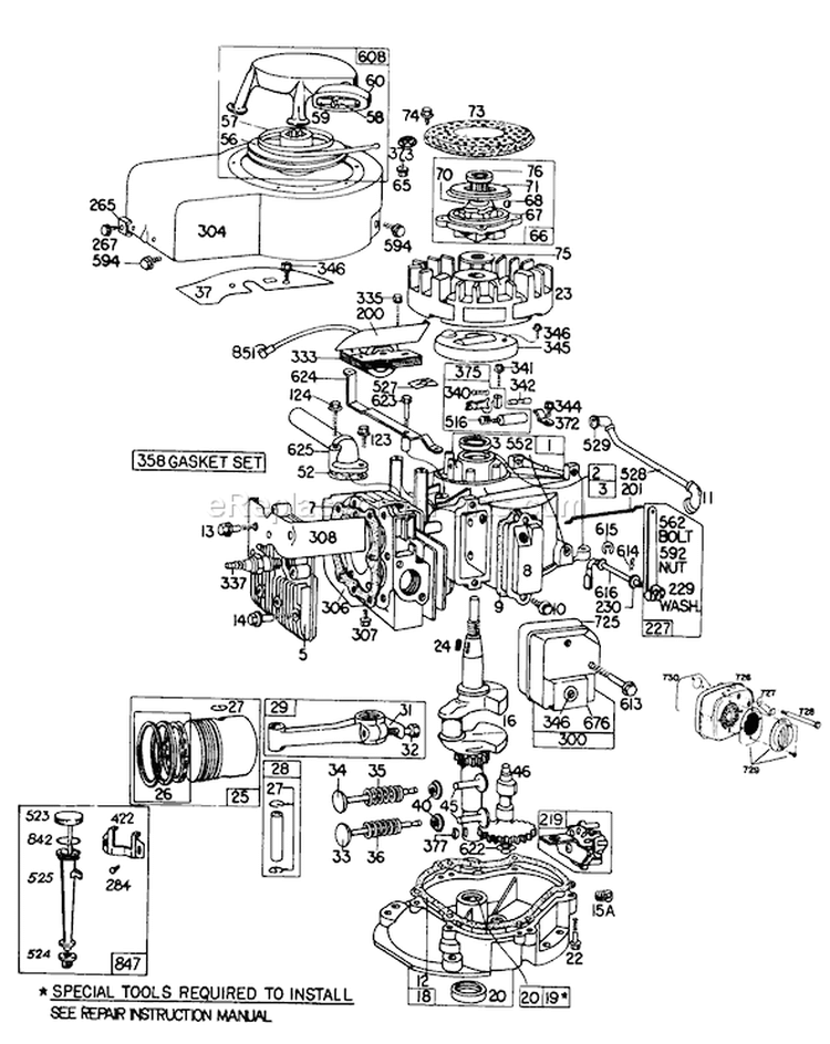 Engine Diagram and Parts List for 23158 9000001-9999999 - 1979 Toro Lawn Mower