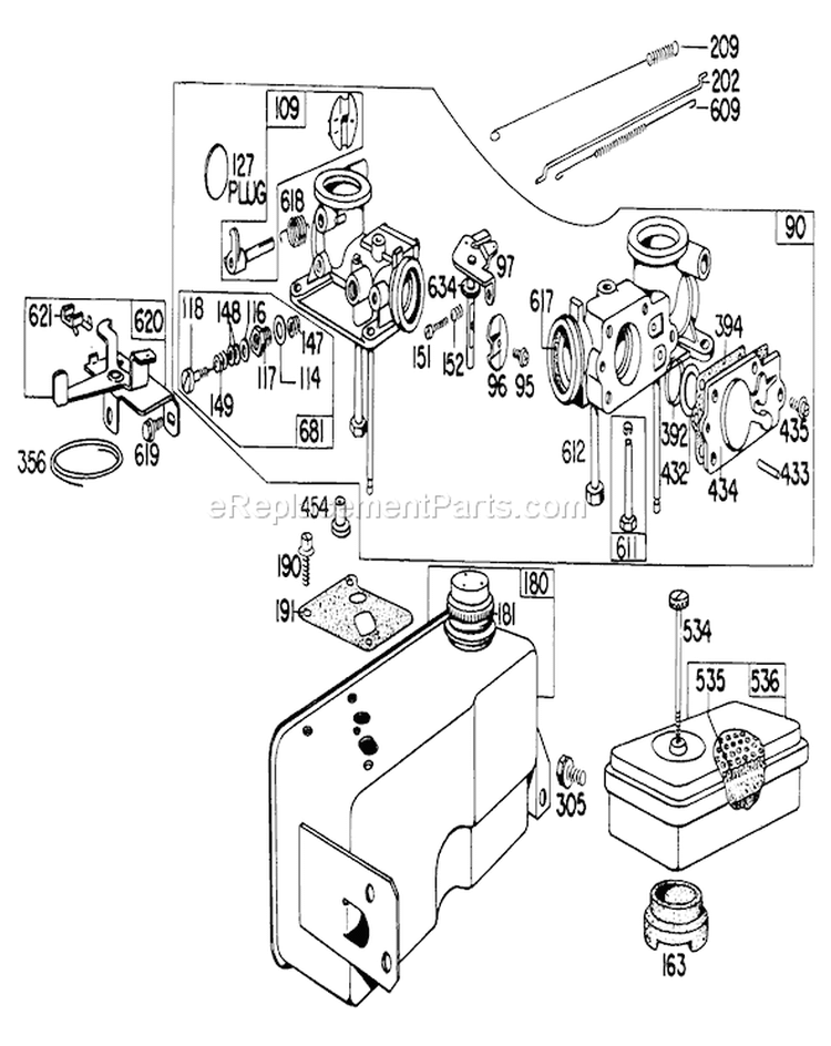 Carburetor Assembly Diagram and Parts List for 23177 7000001-7999999 - 1977 Toro Lawn Mower