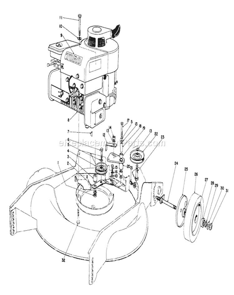 Engine Assembly Diagram and Parts List for 23177 7000001-7999999 - 1977 Toro Lawn Mower