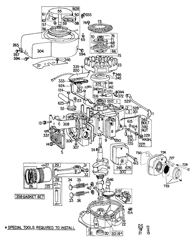 Engine Diagram and Parts List for 23177 7000001-7999999 - 1977 Toro Lawn Mower