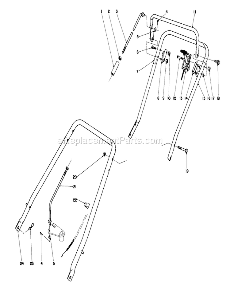 Handle Assembly Diagram and Parts List for 23177 7000001-7999999 - 1977 Toro Lawn Mower