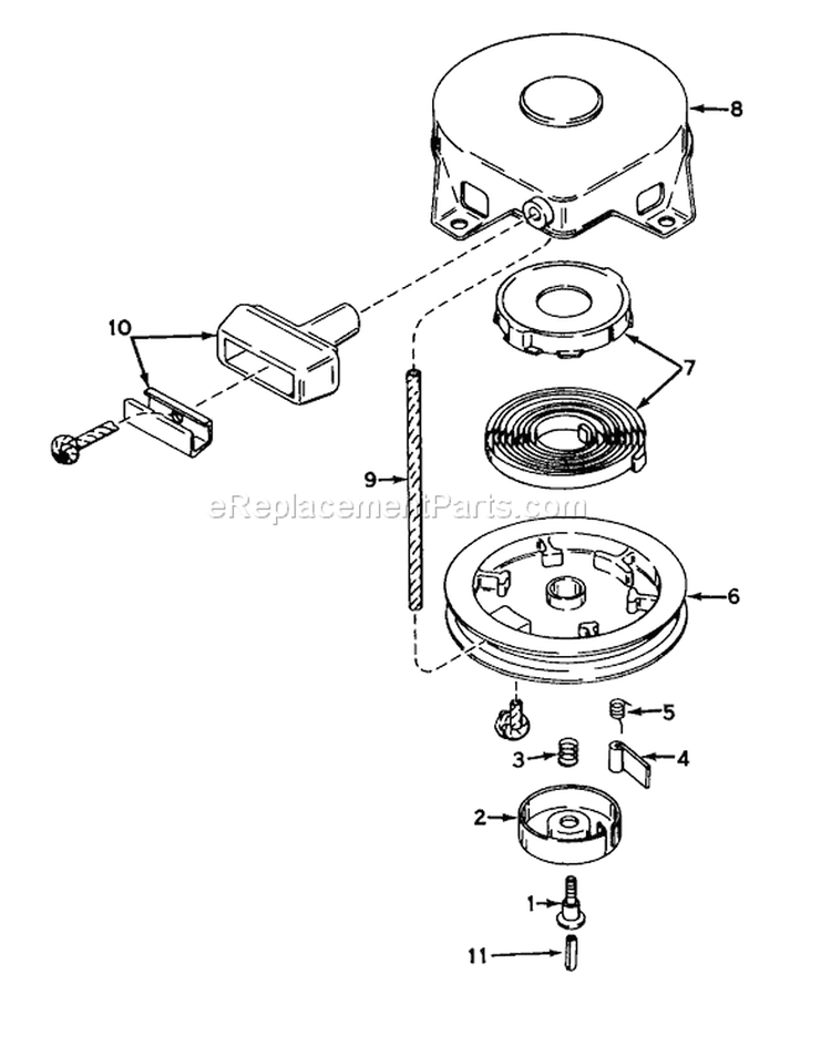 Rewind Starter Diagram and Parts List for 23201 3000001-3999999 - 1973 Toro Lawn Mower
