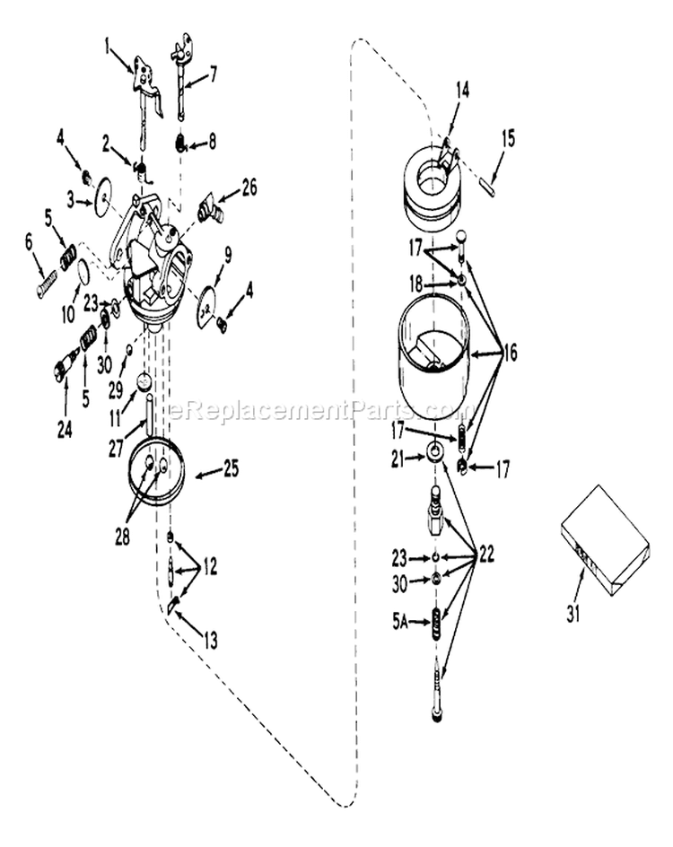 Carburetor Diagram and Parts List for 23205 5000001-5999999 - 1975 Toro Lawn Mower