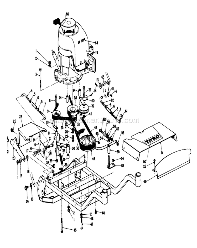 Engine and Frame Assembly Diagram and Parts List for 23205 5000001-5999999 - 1975 Toro Lawn Mower