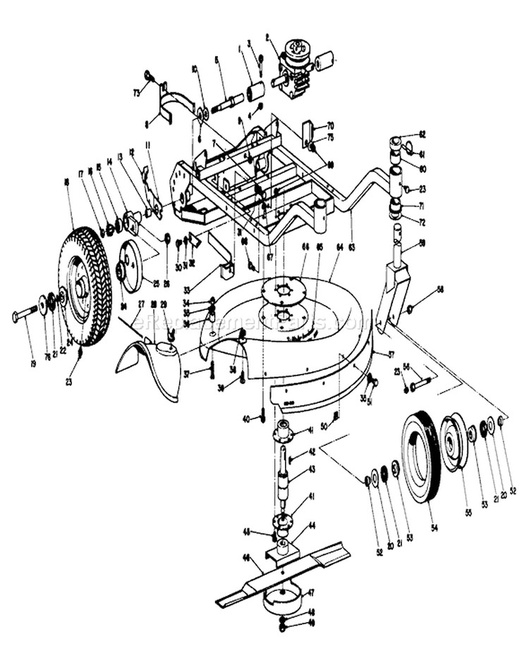 Frame And Cutter Housing Assembly Diagram and Parts List for 23205 5000001-5999999 - 1975 Toro Lawn Mower