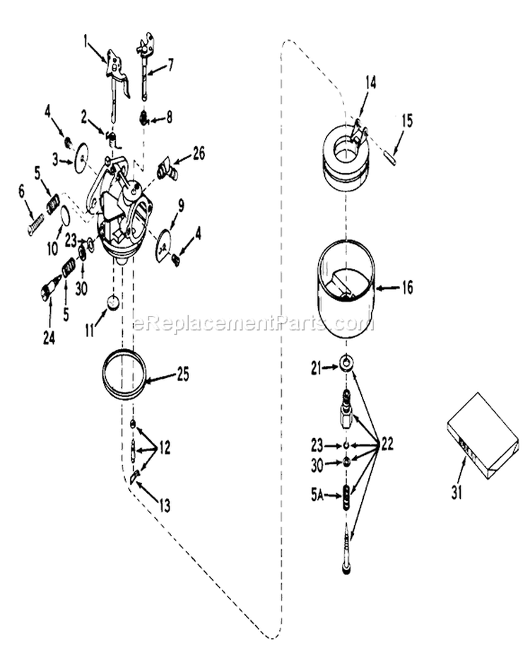 Carburetor Diagram and Parts List for 23205 7000001-7999999 - 1977 Toro Lawn Mower