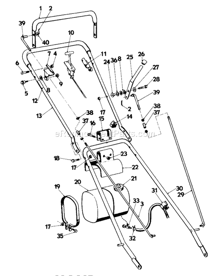 Handle Assembly Diagram and Parts List for 23205 7000001-7999999 - 1977 Toro Lawn Mower