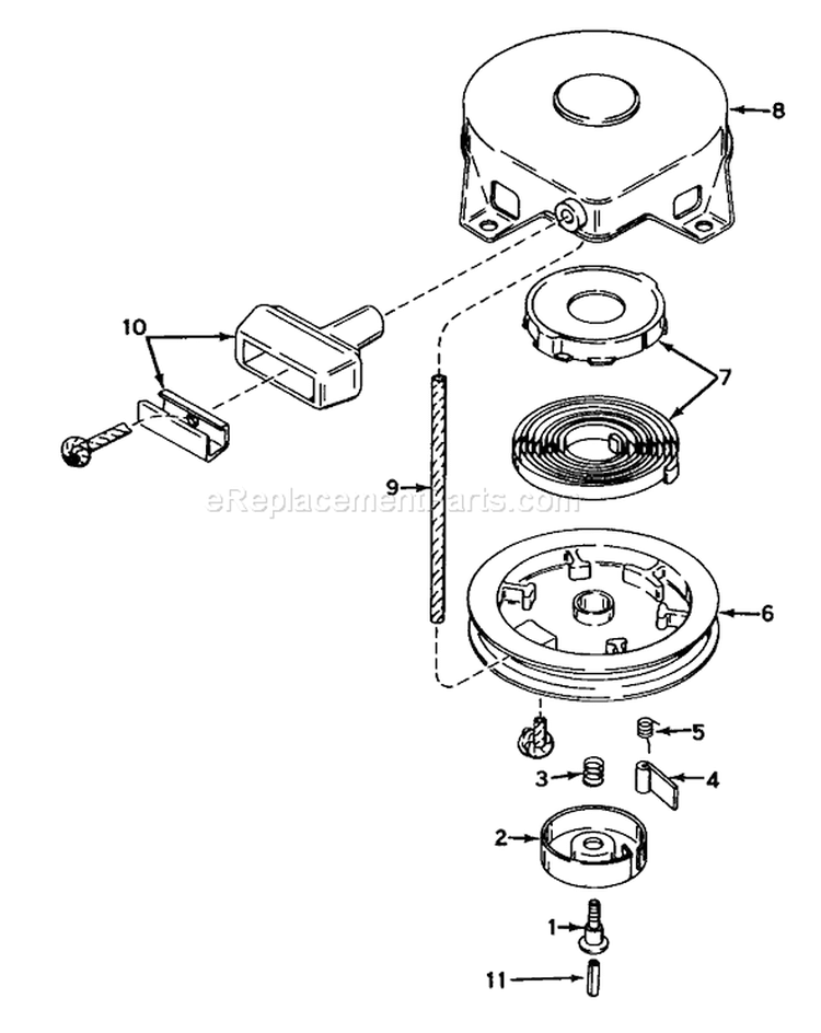 Rewind Starter Diagram and Parts List for 23205 7000001-7999999 - 1977 Toro Lawn Mower