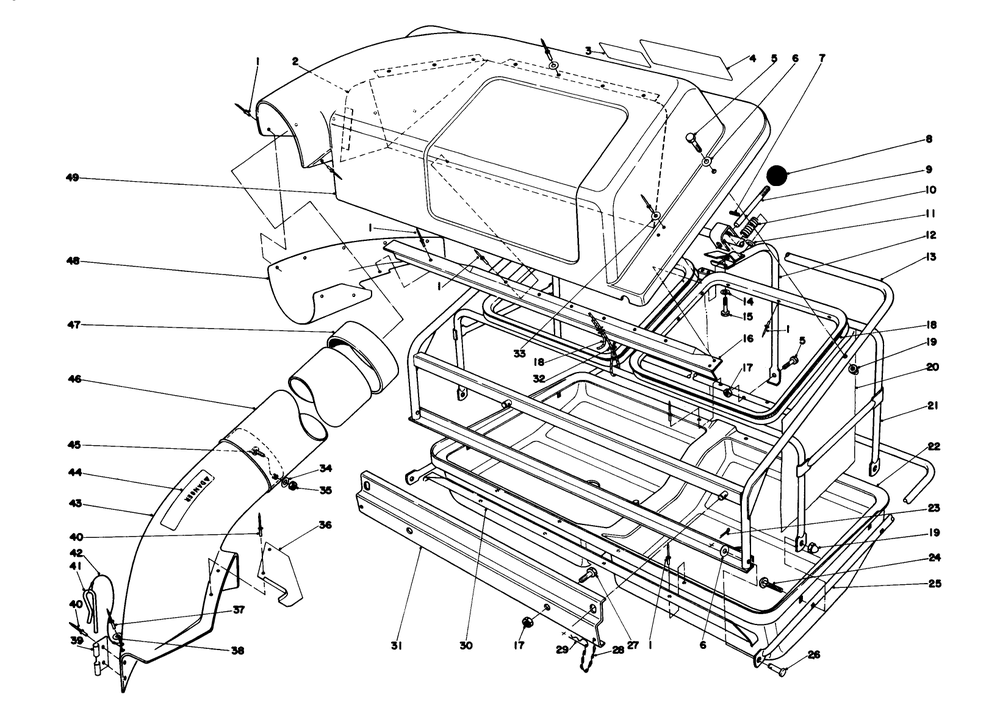 Easy Fill Grass Catcher Model 59120 Diagram and Parts List for 57360 8000001 - 8999999 Toro Lawn Tractor