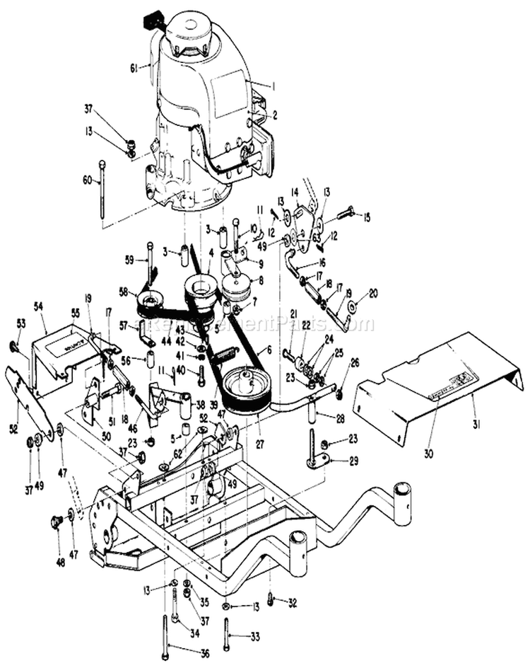 Engine and Frame Assembly Diagram and Parts List for 23267 1000001-1999999 - 1981 Toro Lawn Mower