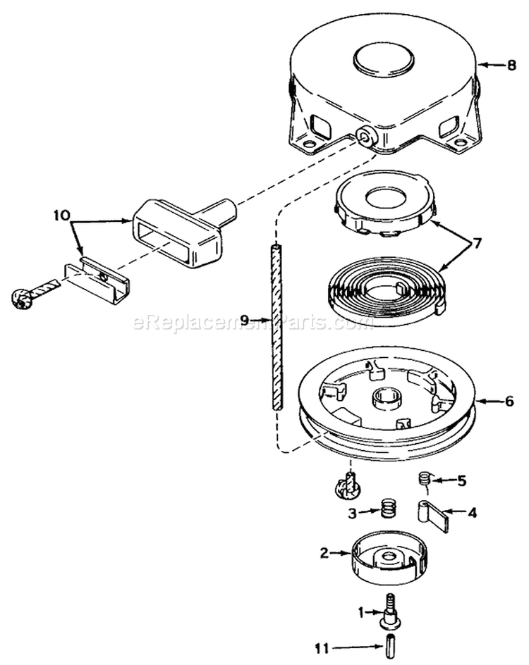 Rewind Starter Diagram and Parts List for 23267 1000001-1999999 - 1981 Toro Lawn Mower