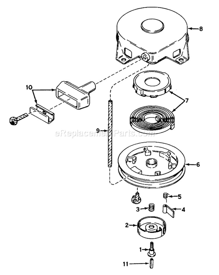 Rewind Starter Diagram and Parts List for 23267 8000001-8999999 - 1978 Toro Lawn Mower