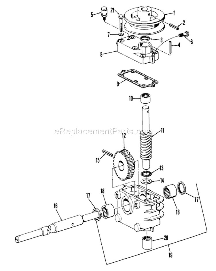 Gear Case Assembly-25 and 34 Inch Diagram and Parts List for 23301 0000001-0999999 - 1970 Toro Lawn Mower