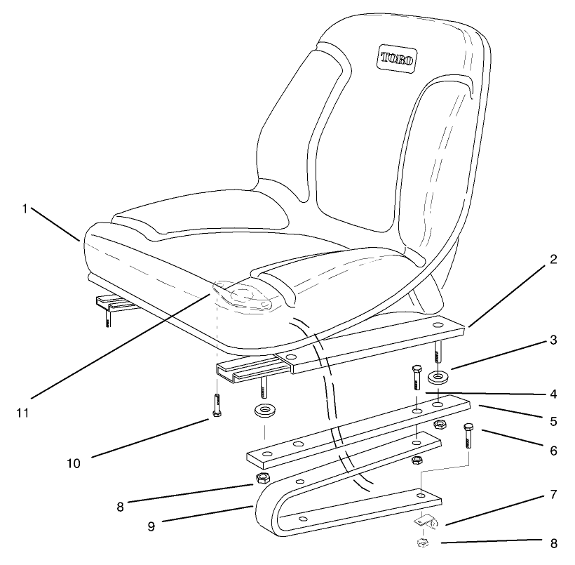 Seat Assembly Diagram and Parts List for 30611 890001 - 899999 Toro Lawn Tractor