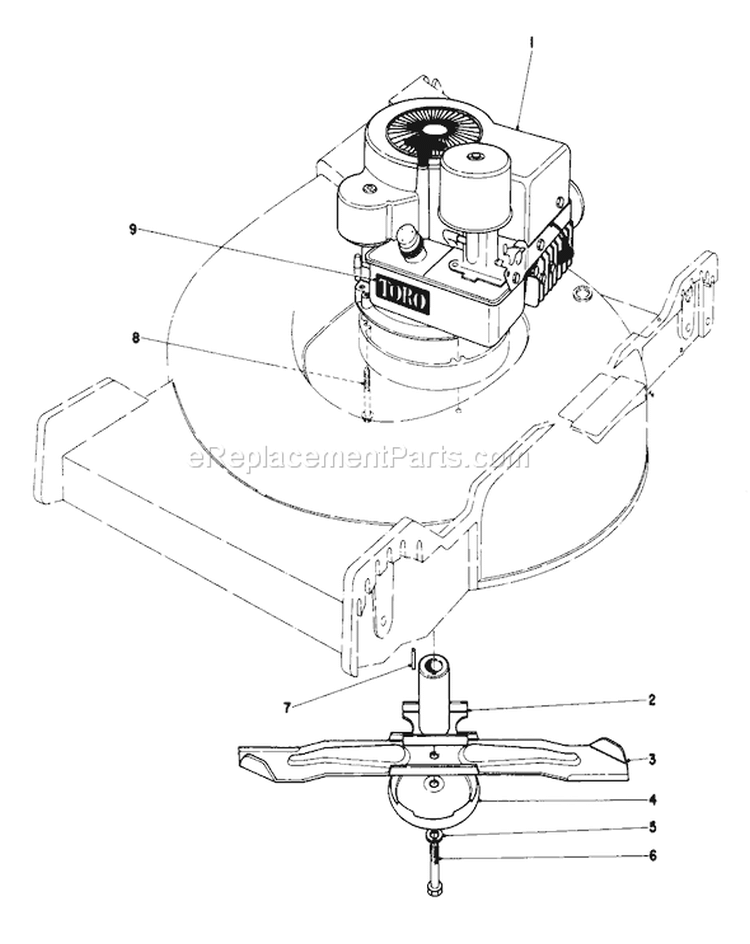 Engine Assembly Diagram and Parts List for 23333 8000001-8999999 - 1978 Toro Lawn Mower