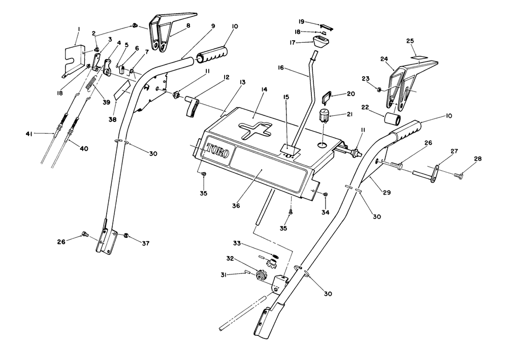 Handle Assembly Diagram and Parts List for 38580 0000001 - 0999999 Toro Snow Blower