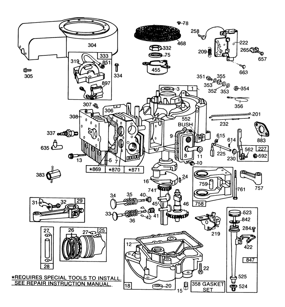 Engine Briggs & Stratton Model 253707-0157-01 Diagram and Parts List for 57356 5000001 - 5999999 Toro Lawn Tractor