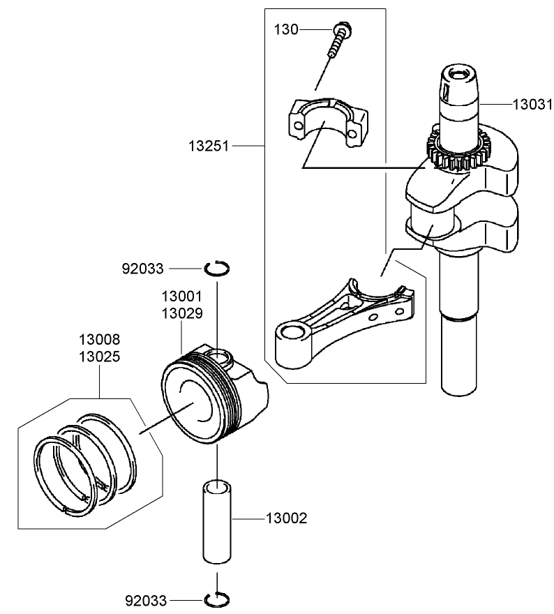 Piston And Crankshaft Assembly Diagram and Parts List for 22200TE (310000001-310999999)(2010) Toro Lawn Mower