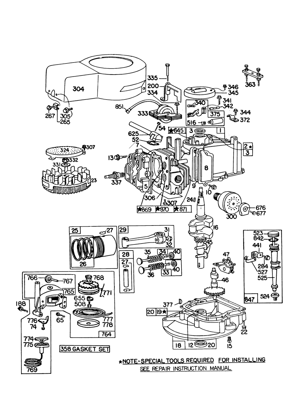 Engine Briggs & Stratton Model 92908-1931-02 For 21" Hand Propelled Model 16310 Diagram and Parts List for 16300 9000001 - 9999999 Toro Lawn Mower
