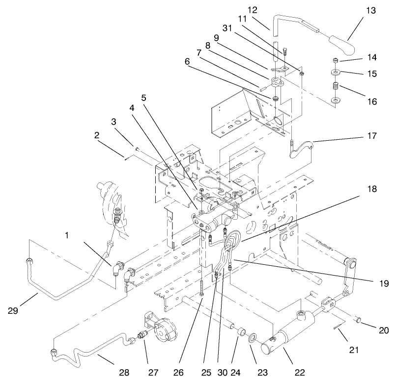 Hydraulic Lift System Diagram and Parts List for 73502 7900001 - 7999999 Toro Lawn Tractor
