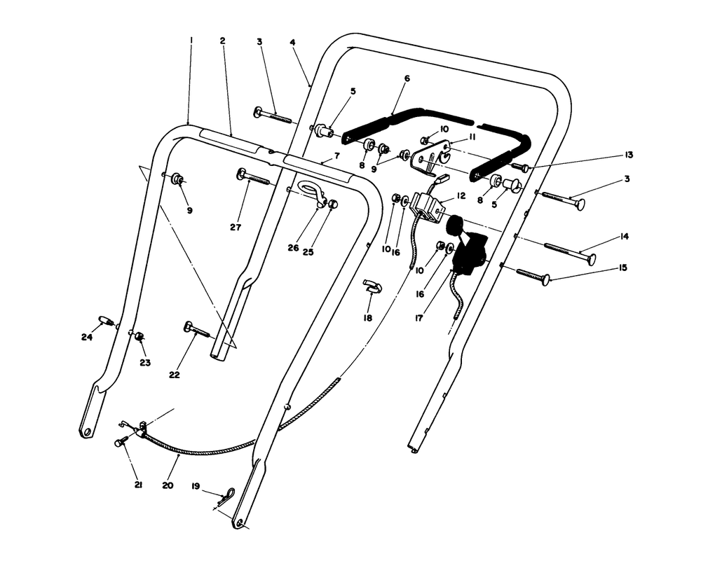 Handle Assembly Diagram and Parts List for 16575 5000001 - 5999999 Toro Lawn Mower