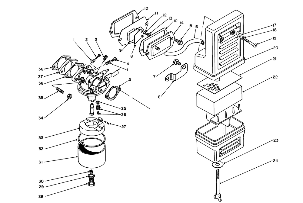Air Cleaner & Carburetor Assembly Diagram and Parts List for 62018 7000001 - 7999999 Toro Generator