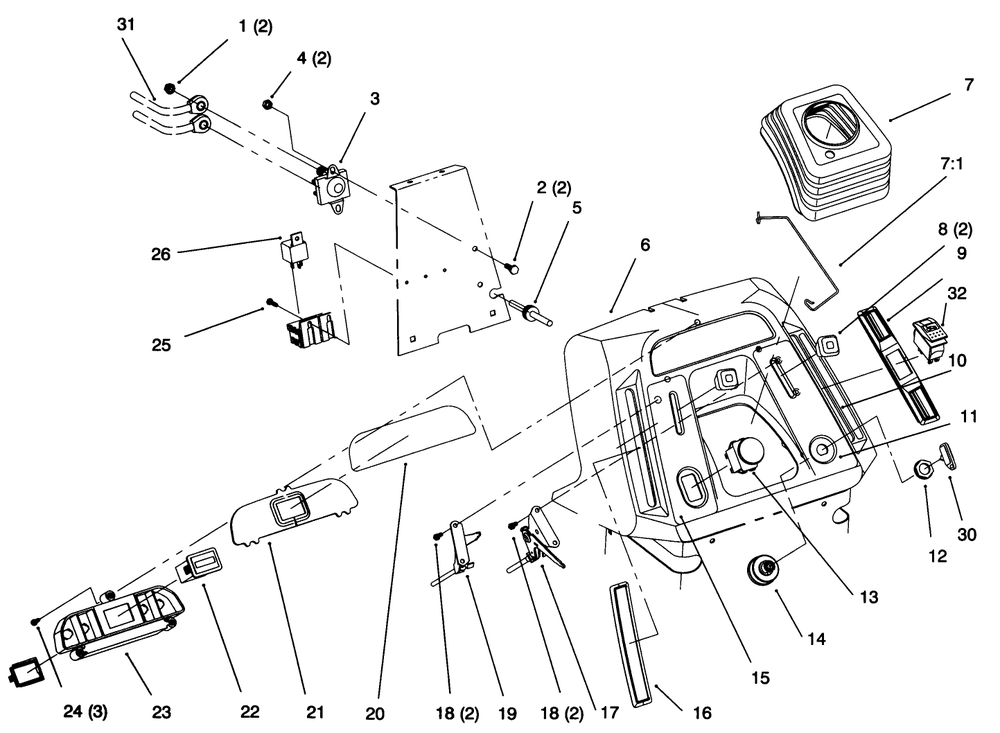 Dash Diagram and Parts List for 72043 6900001 - 6999999 Toro Lawn Tractor