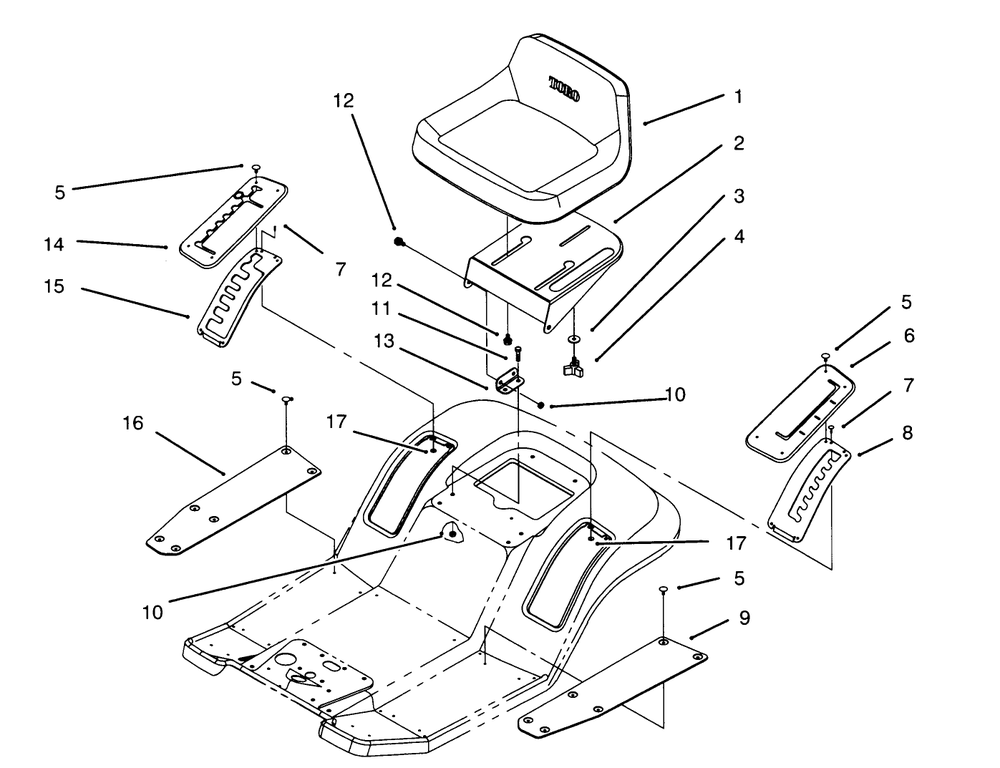 Seat Assembly Diagram and Parts List for 71182 5910001 - 5999999 Toro Lawn Tractor