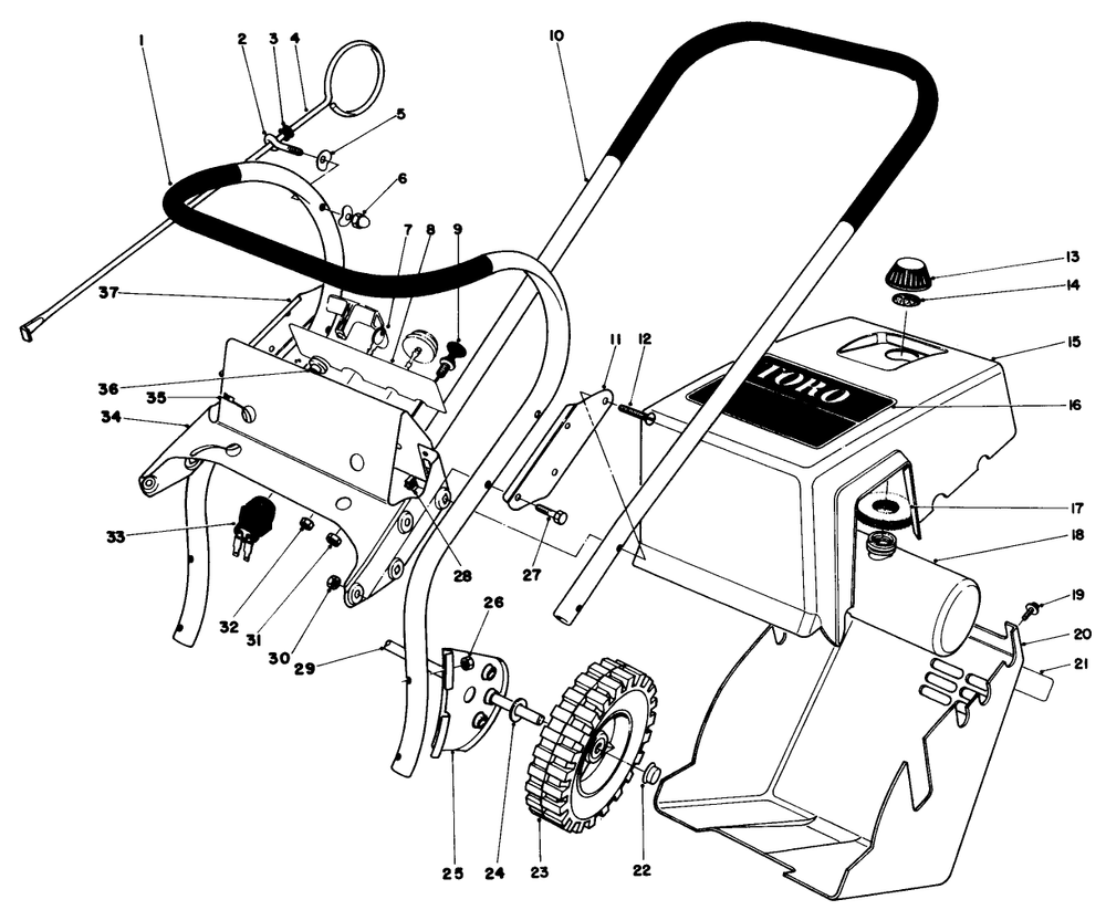 Upper Main Frame Diagram and Parts List for 38100 1000001 - 1999999 Toro Snow Blower