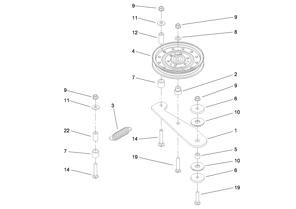 Spring Idler Assembly Diagram and Parts List for 74279TE (280000001-280999999)(2008) Toro Lawn Tractor