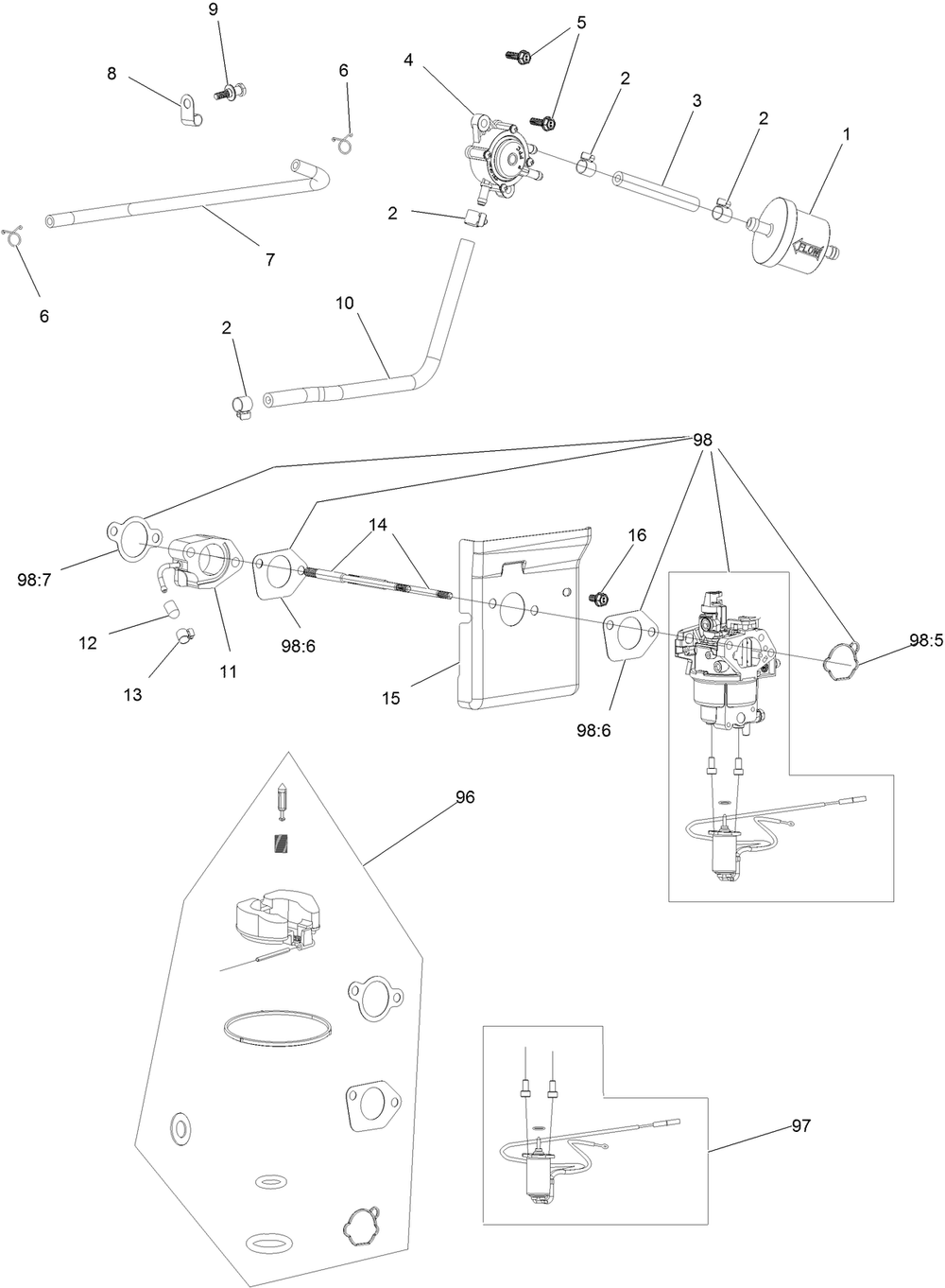 Fuel System Assembly Diagram and Parts List for 23522 400000000 - 401099999 Toro Trimmer