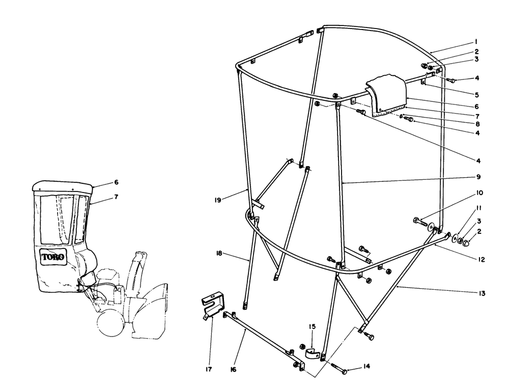 Snow Cab Assembly No. 68-9500 (Optional) Diagram and Parts List for 38574 0000001 - 0999999 Toro Snow Blower