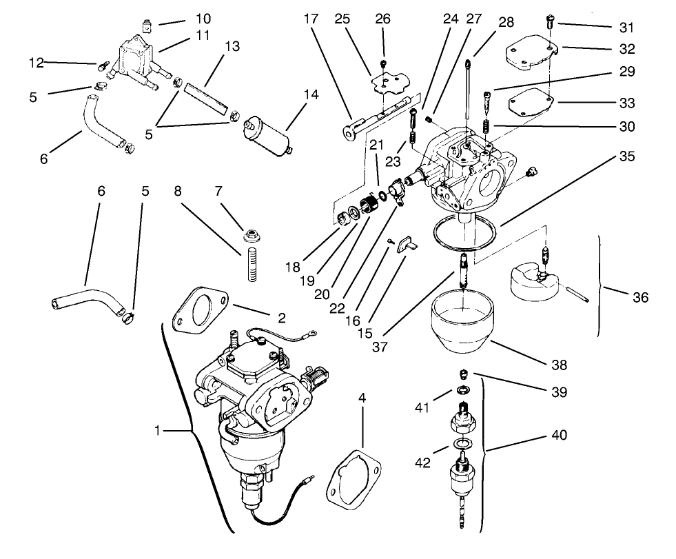 Fuel System Diagram and Parts List for 72104 8900001 - 8900599 Toro Lawn Tractor