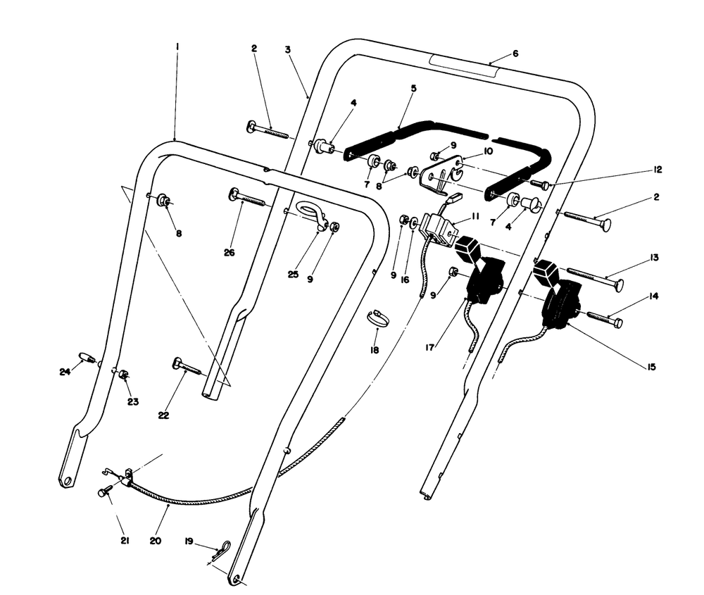 Handle Assembly Diagram and Parts List for 16775 0000001 - 0999999 Toro Lawn Mower