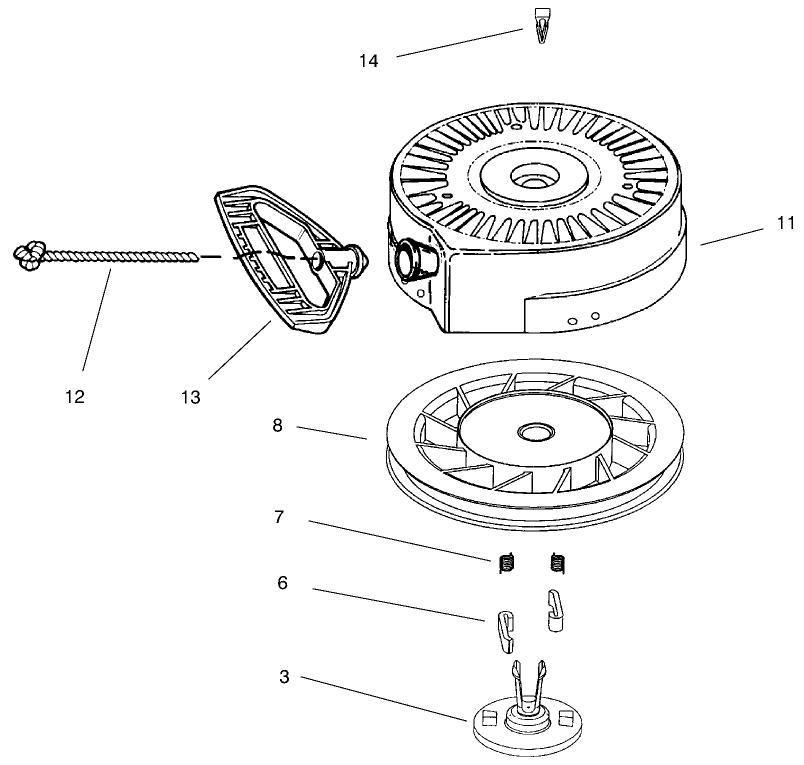 Recoil Starter No. 590742 Diagram and Parts List for 38072 9900001 - 9999999 Toro Snow Blower