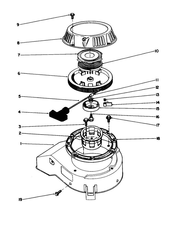 Recoil Assembly (Engine No. 47ph7) Diagram and Parts List for 20746C 8000001 - 8999999 Toro Lawn Mower