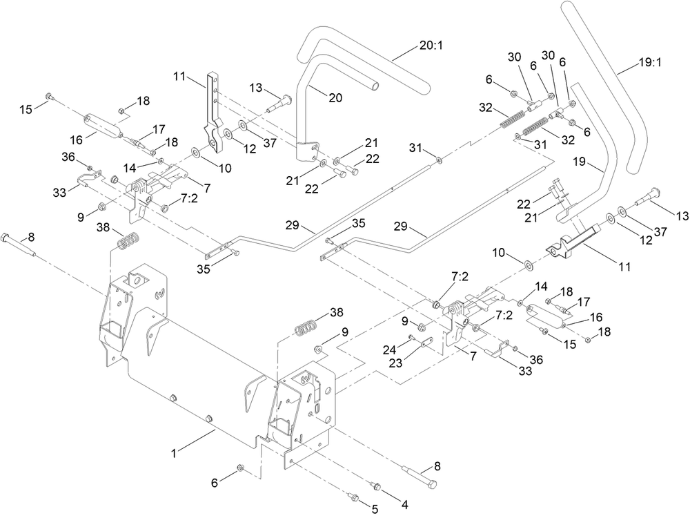Motion Control Assembly Diagram and Parts List for 74875 400000000 - 411899999 Toro Lawn Tractor