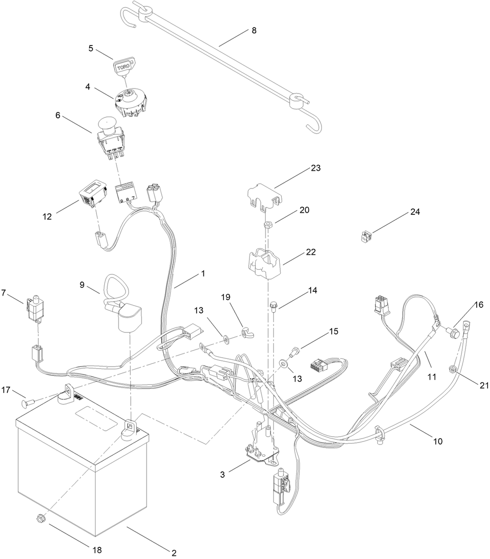 Electrical Assembly Diagram and Parts List for 75760 411585274 - 412563619 Toro Lawn Tractor