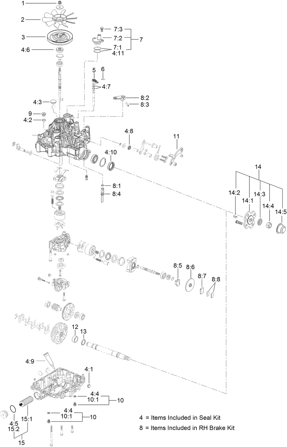 Rh Transaxle Assembly Diagram and Parts List for 74519 400000000-403253174 Toro Lawn Mower