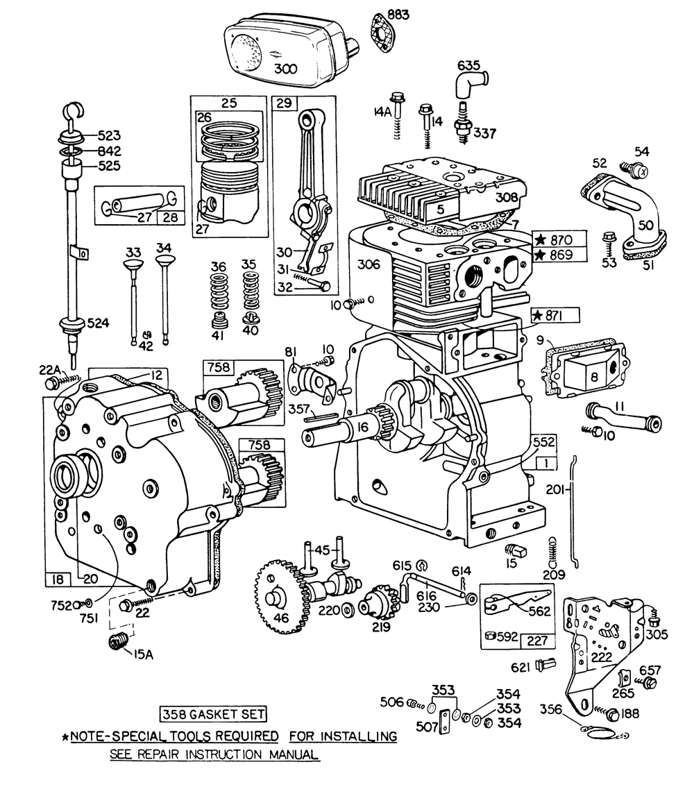 Engine 252416 Type No. 0190-01 (11 H.P. Snowthrower Model 38160)briggs & Stratton Diagram and Parts List for 38160 1000001 - 1999999 Toro Snow Blower