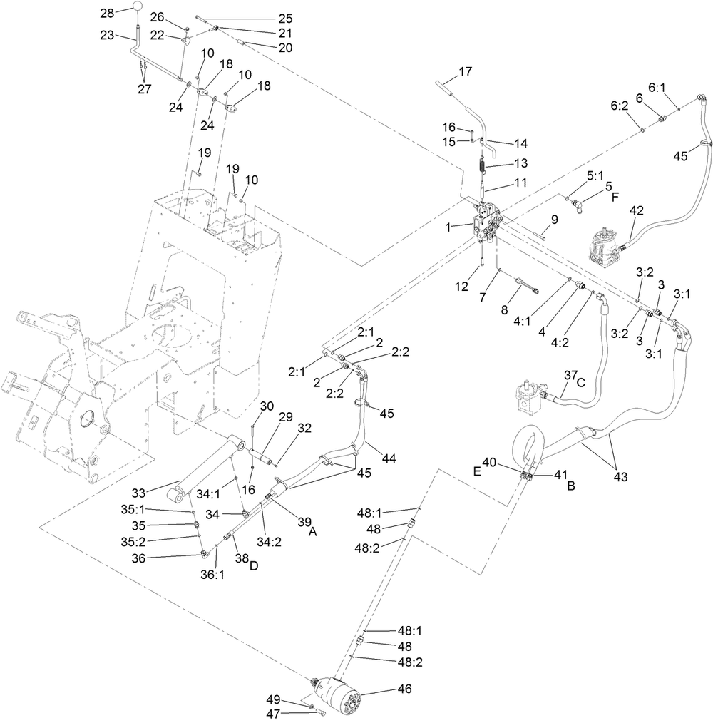 Hydraulic Control Assembly Diagram and Parts List for 22972 402461470 - 404709999 Toro Lawn Tractor Accessories